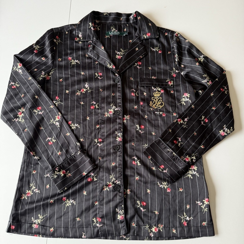 Lauren Ralph Lauren Women's Long‎ Sleeve Sleep Shirt Black Floral Size XS